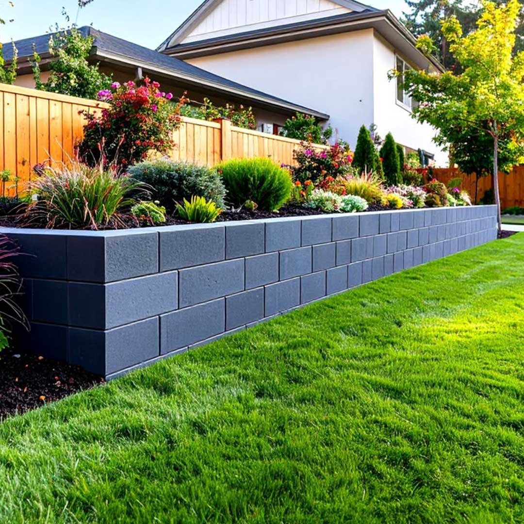 Professional retaining wall construction for a sloped coastal backyard in Del Mar, CA.